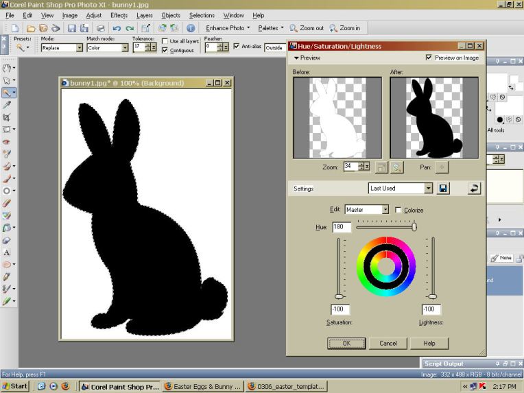 Desaturate (make black) the bunny. 