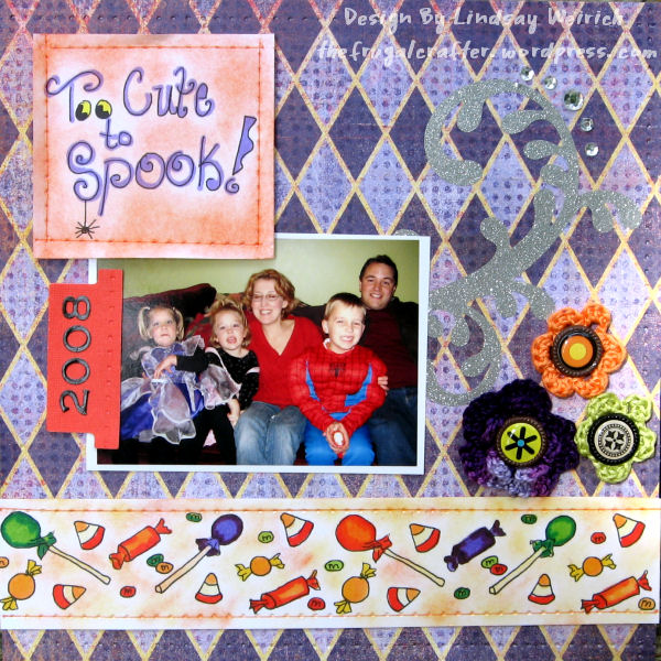 The candy border (bottom of page) is your freebie this week (YUM!) I reduced it in size and pasted it twice to stretch across this 8"x8" page. It is designed to repeate well ;)