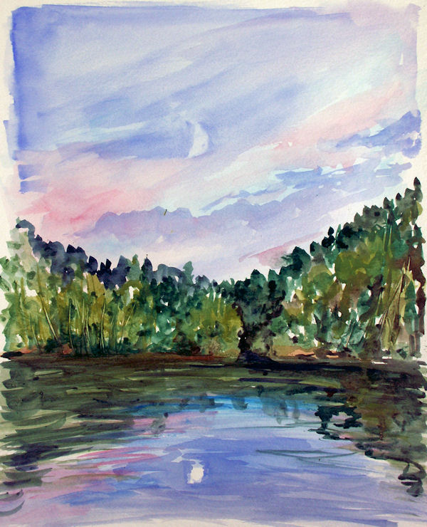 I'm calling this the "moonlight paddle painting" because I painted it from the canoe in the middle of the pond.